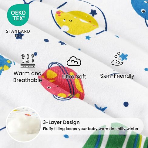 PHF 100% Cotton Baby Sleep Sack 2.5 TOG, 12-18 Months Winter Baby Wearable Blanket With 2-Way Zipper, Warm Comfy Quilted Sleeping Bags, Infant Sleeping Sack for Baby Boys, Large Size, Woodland in Saudi Arabia
