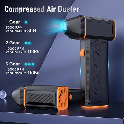 Compressed Air Duster- 130000RPM Electric Air Duster, 3 Speeds Jet Dryer Blower Computer Keyboard Cleaning -Air Blower-Car Dusters-Electric in Saudi Arabia