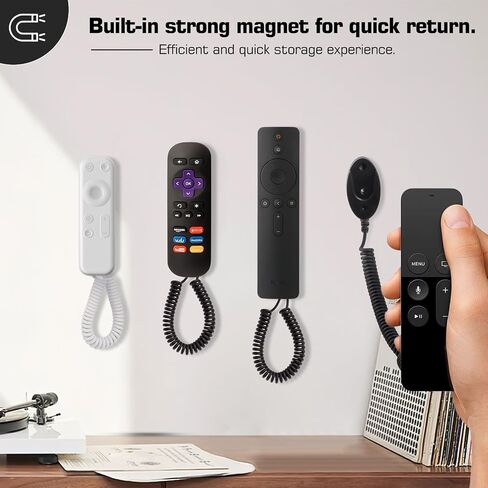 2-Pack Magnetic Remote Control Holders with Spring Ropes - Safely Secure Remotes & Small Items, Wall-Mount with Adhesive, Anti-Loss, Rapid Adsorption, Extendable Spring (White 43 inch, 2 Pack) in Saudi Arabia