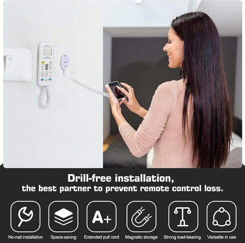 2-Pack Magnetic Remote Control Holders with Spring Ropes - Safely Secure Remotes & Small Items, Wall-Mount with Adhesive, Anti-Loss, Rapid Adsorption, Extendable Spring (White 43 inch, 2 Pack) in Saudi Arabia