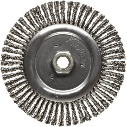Weiler 08786 Roughneck Jr. 6" Root Pass Weld Cleaning Brush, .020" Stainless Steel Wire Fill, 5/8"-11 Unc Nut, Made in the USA in Saudi Arabia