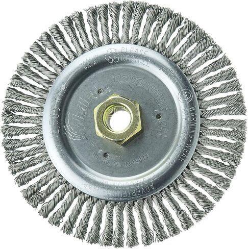 Weiler 08786 Roughneck Jr. 6" Root Pass Weld Cleaning Brush, .020" Stainless Steel Wire Fill, 5/8"-11 Unc Nut, Made in the USA in Saudi Arabia
