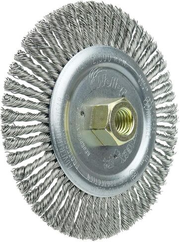 Weiler 08786 Roughneck Jr. 6" Root Pass Weld Cleaning Brush, .020" Stainless Steel Wire Fill, 5/8"-11 Unc Nut, Made in the USA in Saudi Arabia