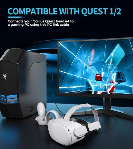 كابل ربط 10أقدام لـ Meta Oculus Quest 3/2/Pro، كابل سلك شحن لنقل البيانات عالي السرعة، سلك شاحن USB 3.2 A إلى C لسماعات Oculus Quest VR لألعاب الكمبيوتر/Steam VR (10FT) in Saudi Arabia