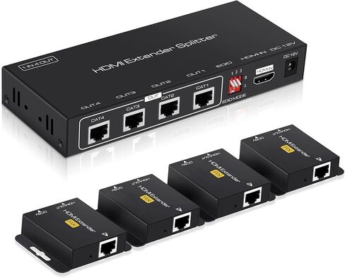 avedio links 1X4 HDMI Extender Splitter 165ft (50m)، 1080P @ 60 هرتز HDMI Extender 1 in 4 Out Over CAT 5e / 6/7، موسع HDMI 4 منافذ مع مصدر طاقة POC، HDMI إلى Ethernet لعصا النار، Roku، TV Box، 3D إيد in Kuwait