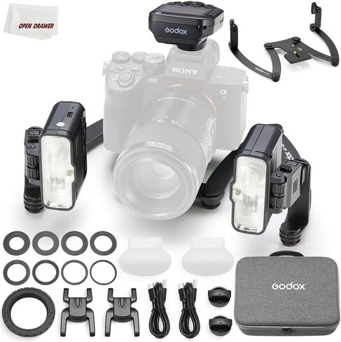طقم فلاش ماكرو GODOX MF12-DK1، تحكم لاسلكي 2.4 جيجا، وضع أطباء الأسنان، بطارية ليثيوم مدمجة كفلاش TTL خارج الكاميرا، متوافق مع سوني، مع مشغل XproIIS + مشغل أطباء الأسنان وحامل MF-DB in Saudi Arabia