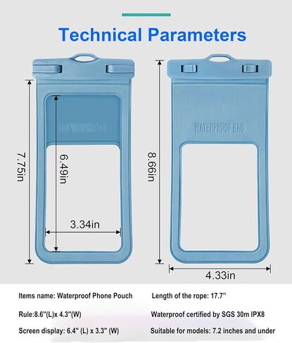XueStar Waterproof Phone Pouch, 2 Pack, Touch Unlock, Rainproof & Waterproof case for Apple iPhone,Samsung,Motorola,OnePlus, up to 7.2 Inches （Black,Blue） in Saudi Arabia