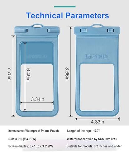 XueStar Waterproof Phone Pouch, 2 Pack, Touch Unlock, Rainproof & Waterproof case for Apple iPhone,Samsung,Motorola,OnePlus, up to 7.2 Inches （Black,Blue） in Saudi Arabia