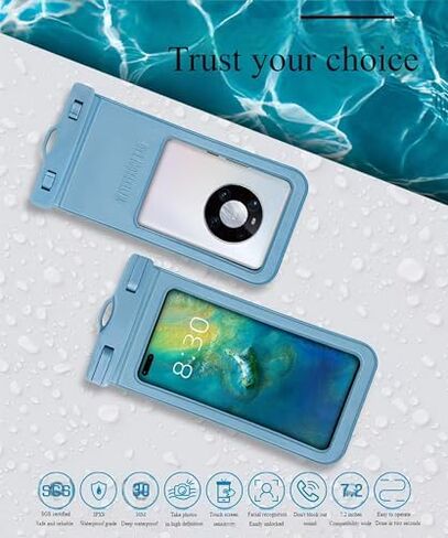XueStar Waterproof Phone Pouch, 2 Pack, Touch Unlock, Rainproof & Waterproof case for Apple iPhone,Samsung,Motorola,OnePlus, up to 7.2 Inches （Black,Blue） in Saudi Arabia