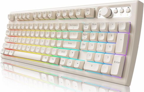 EWEADN V97 Cute Creamy Keyboard, Bluetooth/2.4GHz Gaming Keyboard Wireless with RGB Backlit, Media Knob, Curved Body, Rechargeable Quiet Computer Keyboard for MAC Xbox PC Gamer-White in Saudi Arabia