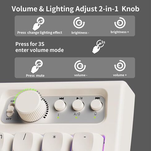 EWEADN V97 Cute Creamy Keyboard, Bluetooth/2.4GHz Gaming Keyboard Wireless with RGB Backlit, Media Knob, Curved Body, Rechargeable Quiet Computer Keyboard for MAC Xbox PC Gamer-White in Saudi Arabia