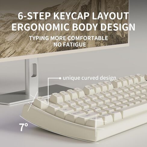 EWEADN V97 Cute Creamy Keyboard, Bluetooth/2.4GHz Gaming Keyboard Wireless with RGB Backlit, Media Knob, Curved Body, Rechargeable Quiet Computer Keyboard for MAC Xbox PC Gamer-White in Saudi Arabia