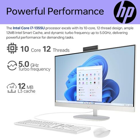 HP 27 Newest i7 All in One Desktop, 27" FHD, Intel i7-1355U, 64GB RAM, 2TB SSD, Wired Keyboard & Mouse, IR Camera, HDMI, RJ45, Wi-Fi 6, Windows 11 Home, White with A-Data 512 External SSD Bundle in Saudi Arabia