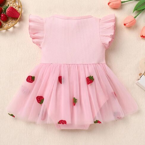 IMEKIS Baby Girls 1st Birthday Outfit Strawberry Butterfly Romper Dress with Headband Cake Smash Photo Shoot Clothes in Kuwait
