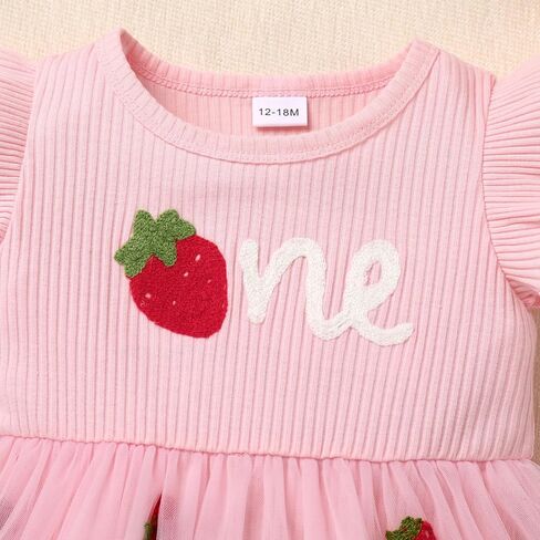IMEKIS Baby Girls 1st Birthday Outfit Strawberry Butterfly Romper Dress with Headband Cake Smash Photo Shoot Clothes in Kuwait