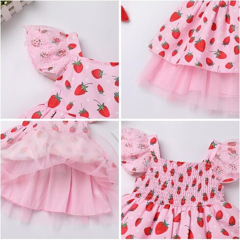 IMEKIS Toddler Baby Girl Strawberry Birthday Tulle Dress Ruffle Sleeve Summer Holiday Cake Smash Photo Shoot in Saudi Arabia