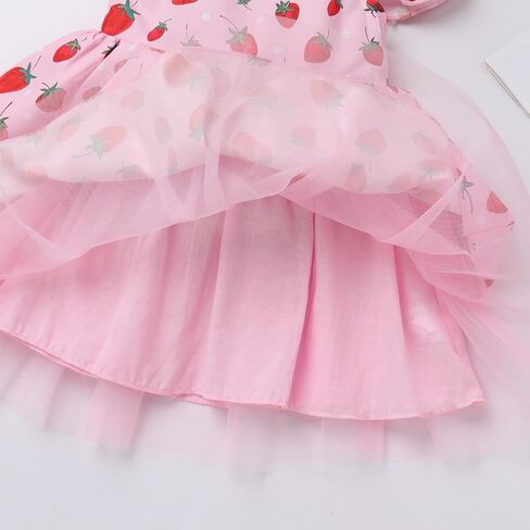 IMEKIS Toddler Baby Girl Strawberry Birthday Tulle Dress Ruffle Sleeve Summer Holiday Cake Smash Photo Shoot in Saudi Arabia
