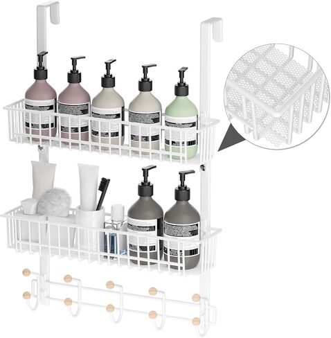 LUCYCAZ Over The Door Hooks Organizer, Door Hanger Coat Rack with 10 Coat Hooks & 2 Baskets Over The Door Towel Rack, Back of Door Storage Organizer for Barthroom Kitchen (Black) in Saudi Arabia