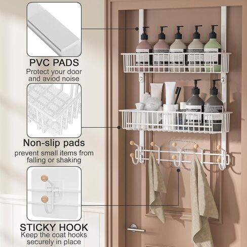 LUCYCAZ Over The Door Hooks Organizer, Door Hanger Coat Rack with 10 Coat Hooks & 2 Baskets Over The Door Towel Rack, Back of Door Storage Organizer for Barthroom Kitchen (Black) in Saudi Arabia