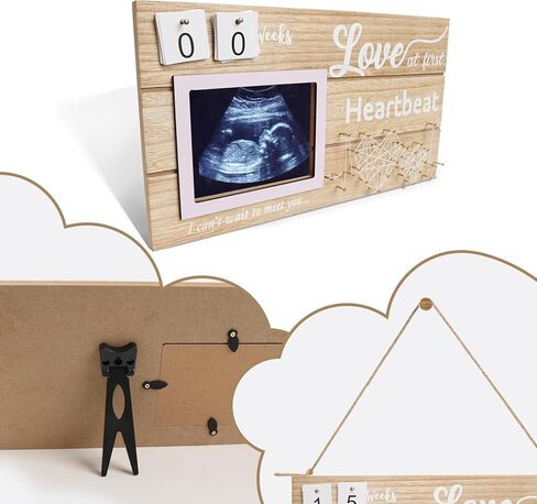 إطار صور hoyuwak Sonogram إطار صور بالموجات فوق الصوتية مع أسابيع العد التنازلي لمدة 4 × 3 بوصات صورة متوقعة لإعلانات حمل الأم وكشف جنس الطفل تذكارًا لاستحمام الطفل في عيد الأم in Kuwait
