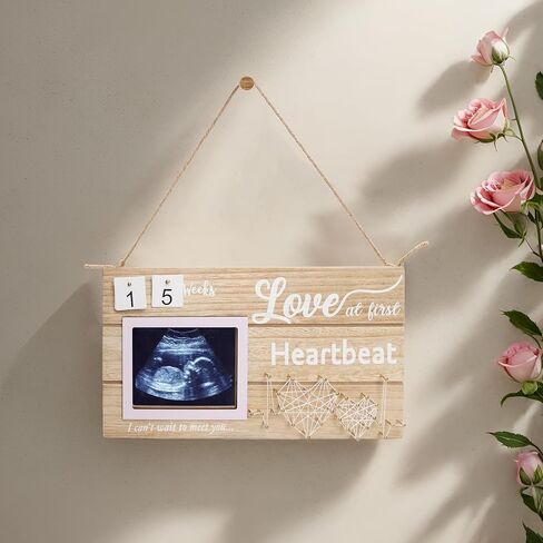 إطار صور hoyuwak Sonogram إطار صور بالموجات فوق الصوتية مع أسابيع العد التنازلي لمدة 4 × 3 بوصات صورة متوقعة لإعلانات حمل الأم وكشف جنس الطفل تذكارًا لاستحمام الطفل في عيد الأم in Kuwait