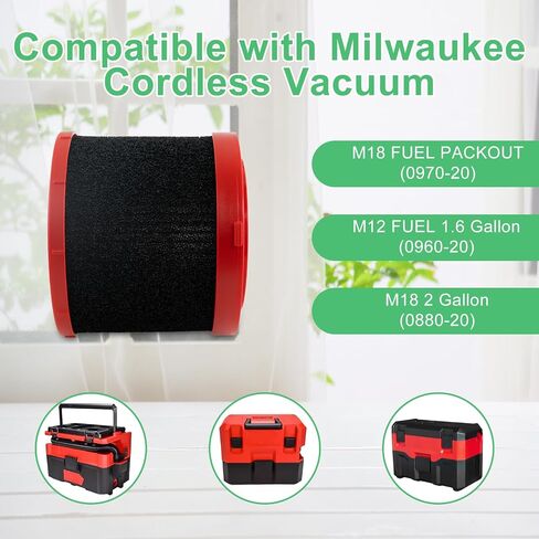 2 Pack Vacuum Filters 49-90-1900 HEPA Dust Collector Filters Compatible with Milwaukee Cordless M18 Vacuum 0880-20 0960-20 0970-20, with 4 Foam Sleeve Filters & 1 Brush in Saudi Arabia