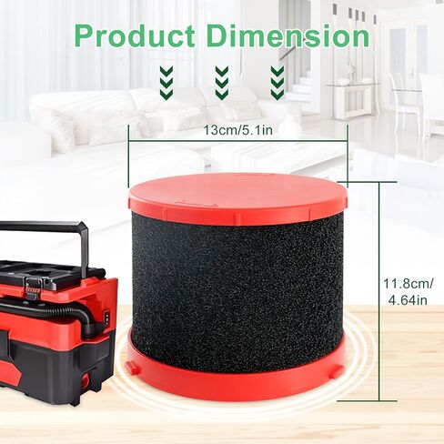 2 Pack Vacuum Filters 49-90-1900 HEPA Dust Collector Filters Compatible with Milwaukee Cordless M18 Vacuum 0880-20 0960-20 0970-20, with 4 Foam Sleeve Filters & 1 Brush in Saudi Arabia