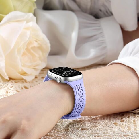 أشرطة سيليكون ناعمة من الدانتيل الزهري اللطيفة من Maledan متوافقة مع سوار ساعة Apple 38 مم 40 مم 41 مم 42 مم 44 مم 45 مم للنساء، 3 عبوات حزام سوار نحيف مسامي لـ iWatch SE Apple Watch Series 9 8 7 6 5 4 3 in Kuwait
