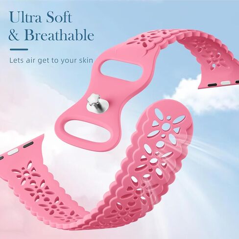 أشرطة سيليكون ناعمة من الدانتيل الزهري اللطيفة من Maledan متوافقة مع سوار ساعة Apple 38 مم 40 مم 41 مم 42 مم 44 مم 45 مم للنساء، 3 عبوات حزام سوار نحيف مسامي لـ iWatch SE Apple Watch Series 9 8 7 6 5 4 3 in Kuwait