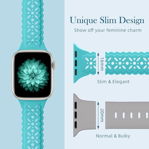 أشرطة سيليكون ناعمة من الدانتيل الزهري اللطيفة من Maledan متوافقة مع سوار ساعة Apple 38 مم 40 مم 41 مم 42 مم 44 مم 45 مم للنساء، 3 عبوات حزام سوار نحيف مسامي لـ iWatch SE Apple Watch Series 9 8 7 6 5 4 3 in Kuwait