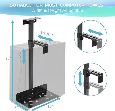 2 Pcs CPU Holder Under Desk with Heat Dissipation Function, Adjust Height and Width, Maximum Load of 55 Pounds, Suitable for Most Computer Hosts in Kuwait