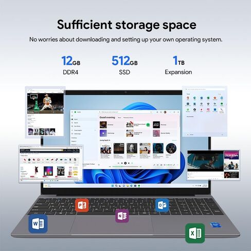 ApoloSign 2024 كمبيوتر محمول جديد 15.6 بوصة، كمبيوتر محمول Windows 11، N5095 حتى 2.8 جيجا هرتز، 12 جيجا بايت DDR4 RAM، 512 جيجا SSD، 15.6 بوصة FHD IPS 1920x1200، 2.0 ميجابيكسل، 2.4G+5G WiFi، BT 5.0، Mini HDMI، النوع C، مزدوج مكبرات الصوت in Kuwait