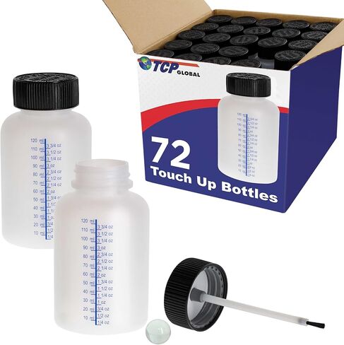 TCP Global Paint Touch-Up Bottles with Child Safety Lids (Box of 12) - 4.5 Ounce (140ml) Fluid Capacity, Mixing Ball, Touch-Up Applicator Brush - Fix Auto Paint Chips, Scratches, Stone Chips, Storage in Kuwait