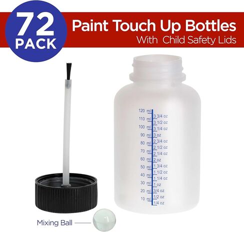 TCP Global Paint Touch-Up Bottles with Child Safety Lids (Box of 12) - 4.5 Ounce (140ml) Fluid Capacity, Mixing Ball, Touch-Up Applicator Brush - Fix Auto Paint Chips, Scratches, Stone Chips, Storage in Kuwait