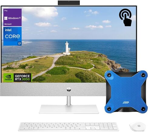 كمبيوتر مكتبي HP Pavilion مقاس 27 بوصة يعمل باللمس i7 RTX 3050 Business الكل في واحد، شاشة لمس FHD مقاس 27 بوصة، Intel i7-13700T، GeForce RTX 3050، ذاكرة الوصول العشوائي 32 جيجابايت، 1 تيرابايت SSD، HDMI، Wi-Fi 6، W11P، أبيض مع 512 SSD خارجي باقة in Saudi Arabia
