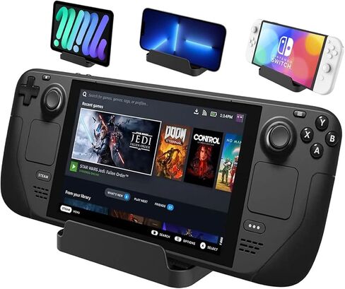 قاعدة حامل لجهاز Steam Deck، حامل سويتش لنينتندو، قاعدة محمولة لجهاز Steam Deck/Nintendo Switch/Switch Lite/Switch OLED مع وسادة سيليكون مضادة للانزلاق - أسود in Kuwait