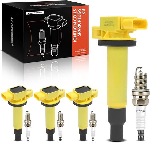 مجموعة A-Premium مكونة من 4 ملفات إشعال وشمعات إشعال إيريديوم متوافقة مع Toyota Prius 2001-2009، Yaris 2006-2018، Echo 2000 L4 1.5L in Kuwait