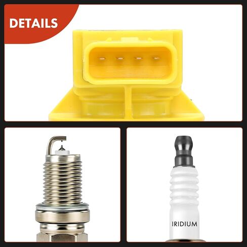مجموعة A-Premium مكونة من 4 ملفات إشعال وشمعات إشعال إيريديوم متوافقة مع Toyota Prius 2001-2009، Yaris 2006-2018، Echo 2000 L4 1.5L in Kuwait