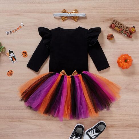 0-12M Newborn Baby Girls Halloween Outfit Long Sleeve Ghost Pumpkin RomperTutu Skirt Headband 3pcs Set in Saudi Arabia