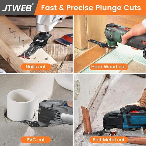 JTWEB Extra Long Oscillating Saw Blades - 30PCS Arc-Shaped Edge Bi-Metal Multitool Blades Precise Cut for Wood with Nails, Metal, Universal Quick Release Power Oscillating Tool Blades Kits for Dewalt in Saudi Arabia