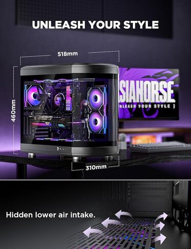 حافظة كمبيوتر AsiaHorse ATX بغرفة مزدوجة 180 درجة حافظة كمبيوتر ألعاب من الزجاج المقسى ذات عرض كامل مع منفذ من النوع C، ودعم مشعاع 360 مم، متوافقة مع RTX 40، حافظة كمبيوتر ATX متوسطة البرج لتدفق الهواء العالي. بيرسيوس-أسود in Kuwait