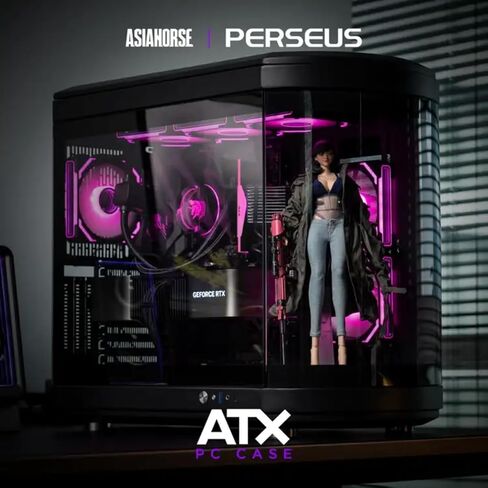 حافظة كمبيوتر AsiaHorse ATX بغرفة مزدوجة 180 درجة حافظة كمبيوتر ألعاب من الزجاج المقسى ذات عرض كامل مع منفذ من النوع C، ودعم مشعاع 360 مم، متوافقة مع RTX 40، حافظة كمبيوتر ATX متوسطة البرج لتدفق الهواء العالي. بيرسيوس-أسود in Kuwait