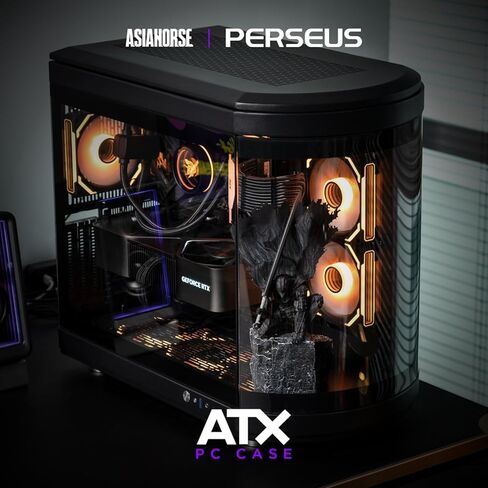 حافظة كمبيوتر AsiaHorse ATX بغرفة مزدوجة 180 درجة حافظة كمبيوتر ألعاب من الزجاج المقسى ذات عرض كامل مع منفذ من النوع C، ودعم مشعاع 360 مم، متوافقة مع RTX 40، حافظة كمبيوتر ATX متوسطة البرج لتدفق الهواء العالي. بيرسيوس-أسود in Kuwait