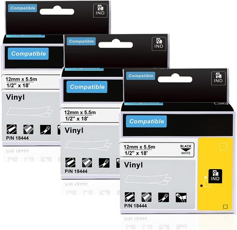 18444 a18444 Vinly Tapes Replace for DYMO Rhino Permanent Vinyl 18444 1/2" 12mm Black on White Tapes Compatible with DYMO Rhino 4200 5200 5000 6000 Industrial Label Maker, 3-Pack in Saudi Arabia