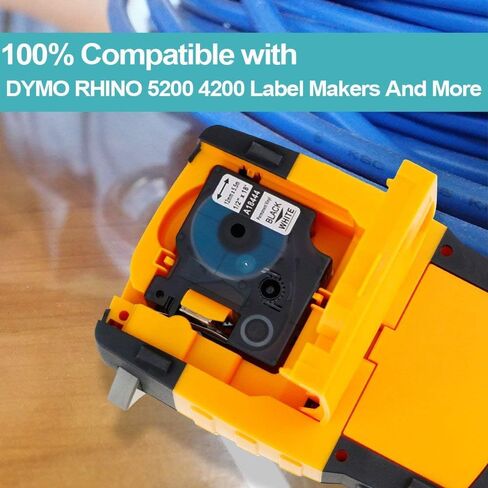 18444 a18444 Vinly Tapes Replace for DYMO Rhino Permanent Vinyl 18444 1/2" 12mm Black on White Tapes Compatible with DYMO Rhino 4200 5200 5000 6000 Industrial Label Maker, 3-Pack in Saudi Arabia
