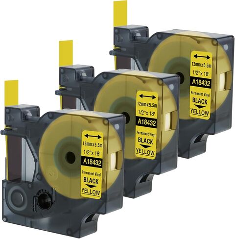 18444 a18444 Vinly Tapes Replace for DYMO Rhino Permanent Vinyl 18444 1/2" 12mm Black on White Tapes Compatible with DYMO Rhino 4200 5200 5000 6000 Industrial Label Maker, 3-Pack in Saudi Arabia