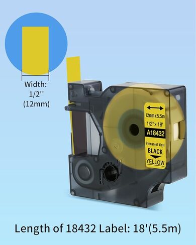18444 a18444 Vinly Tapes Replace for DYMO Rhino Permanent Vinyl 18444 1/2" 12mm Black on White Tapes Compatible with DYMO Rhino 4200 5200 5000 6000 Industrial Label Maker, 3-Pack in Saudi Arabia
