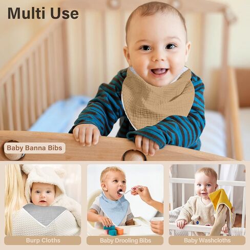 مرايل أطفال من الموسلين، مرايل أطفال باندانا لعاب الأطفال مصنوعة من القطن بنسبة 100% للأطفال الأولاد والبنات، مريلة بألوان ثابتة للتسنين in Kuwait