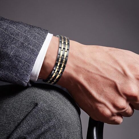 Magnetic Bracelets for Men 18K Gold Plating Double Strength Magnets and 4in1 Elements Men Bracelets 8.5inches adjustable in Saudi Arabia