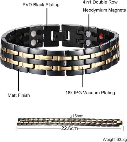 Magnetic Bracelets for Men 18K Gold Plating Double Strength Magnets and 4in1 Elements Men Bracelets 8.5inches adjustable in Saudi Arabia